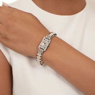 Art Deco Diamond, Pearl and Sapphire Bracelet Watch