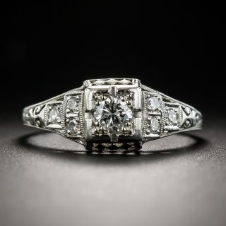 Platinum Art Deco Diamond Engagement Ring by Katz & Ogush - 1