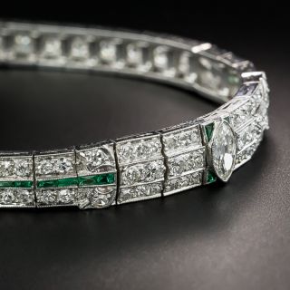 Art Deco Diamond Platinum Green Glass Bracelet
