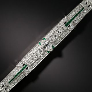 Art Deco Diamond Platinum Green Glass Bracelet - 6