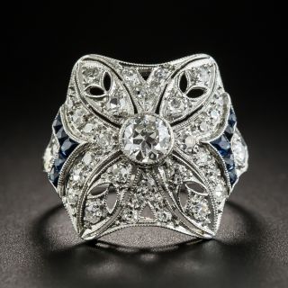 Art Deco Diamond Ring with Calibre Sapphire Accents - 2
