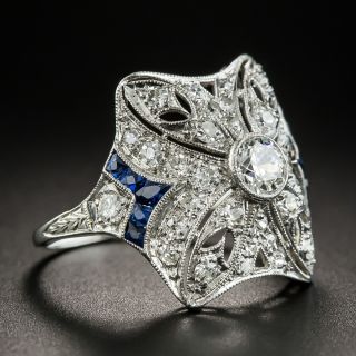 Art Deco Diamond Ring with Calibre Sapphire Accents