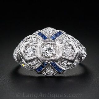 Art Deco Diamond Ring with Calibre Sapphires