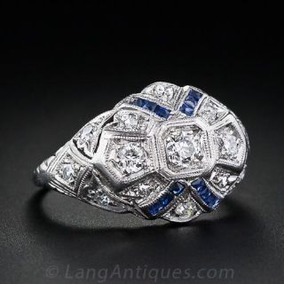 Art Deco Diamond Ring with Calibre Sapphires