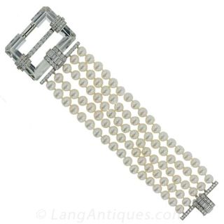 Art Deco Diamond, Rock Crystal Quartz and Pearl Braclet
