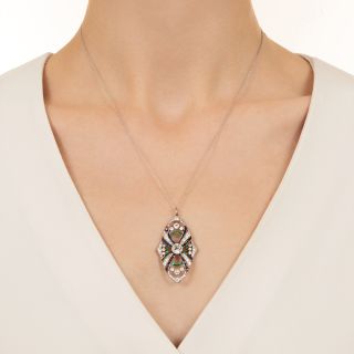 Art Deco Diamond, Sapphire and Emerald Pendant