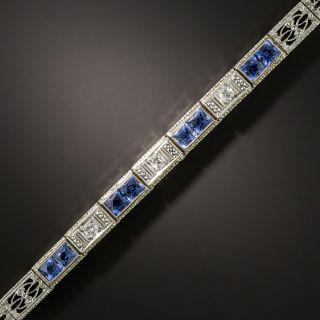 Art Deco Diamond Sapphire Filigree Bracelet - 2