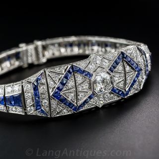 Art Deco Diamond Sapphire Platinum Bracelet