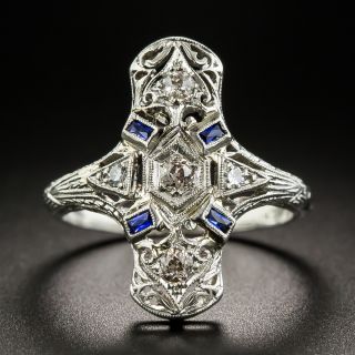Art Deco Diamond Sapphire Platinum Dinner Ring - 1