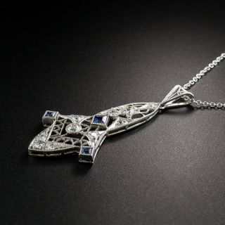 Art Deco Diamond Sapphire Platinum Pendant Necklace