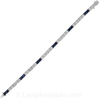 Art Deco Diamond, Sapphire Straightline Bracelet
