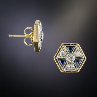 Art Deco Diamond Sapphire Stud Earrings