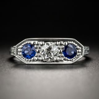 Art Deco Diamond Sapphire Three-Stone Ring - 1