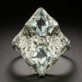 Art Deco Double Aquamarine Filigree Ring - 2