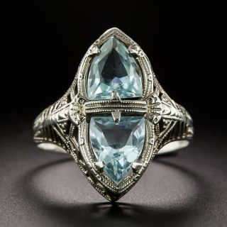 Art Deco Double-Aquamarine Filigree Ring - 2