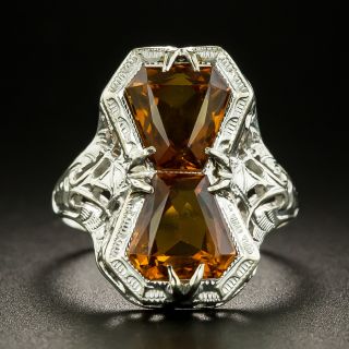 Art Deco Double Citrine Bow Ring - 2