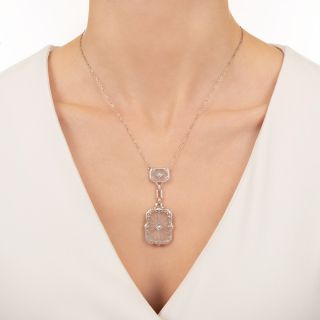 Art Deco Double Rock Crystal Quartz and Diamond Necklace