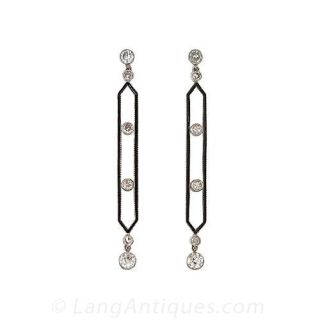 Art Deco Diamond and Enamel Earrings