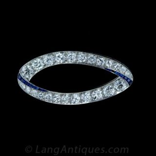 Art Deco Elliptical Diamond and Sapphire Pin Main View