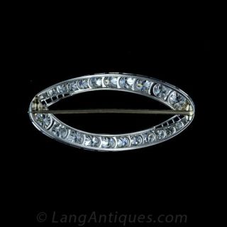 Art Deco Elliptical Diamond and Sapphire Pin