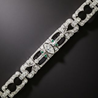 Art Deco Emerald-Accented Diamond Link Bracelet - 2