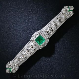 Art Deco Emerald and Diamond Bar Pin