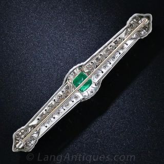 Art Deco Emerald and Diamond Bar Pin