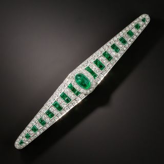 Art Deco Emerald and Diamond Bar Pin - 1