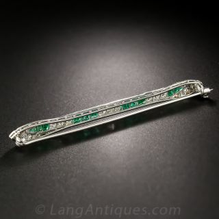 Art Deco Emerald and Diamond Bar Pin