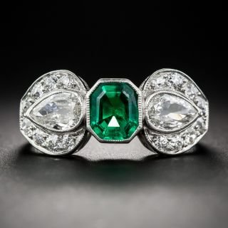 Art Deco Emerald and Diamond Bow Ring - GIA F1 - 5