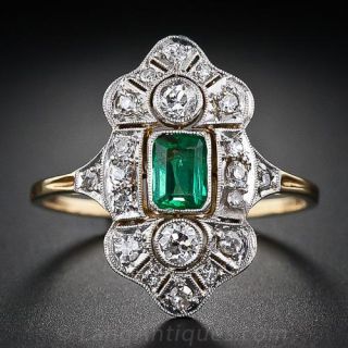 Art Deco Emerald and Diamond Dinner Ring