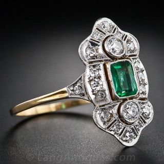Art Deco Emerald and Diamond Dinner Ring
