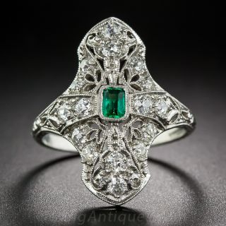 Art Deco Emerald and Diamond Dinner Ring