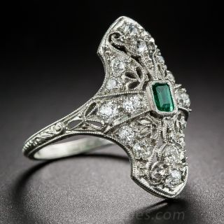 Art Deco Emerald and Diamond Dinner Ring