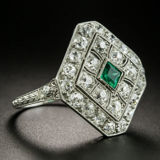 Art Deco Emerald and Diamond Dinner Ring