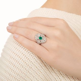 Art Deco Emerald and Diamond Dinner Ring