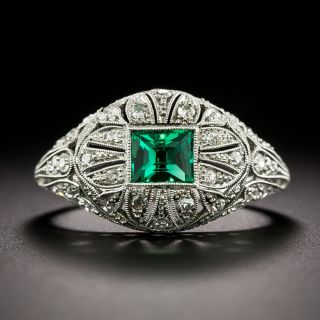 Art Deco Emerald and Diamond Domed Ring - 3