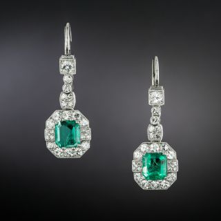 Art Deco Emerald and Diamond Drop Earrings - GIA F1 - 2