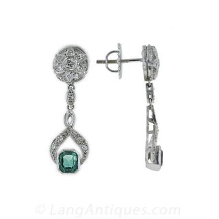 Art Deco Emerald and Diamond Earrings