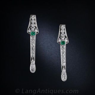 Art Deco Emerald and Diamond Earrings