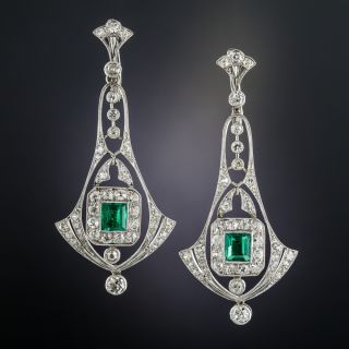 Art Deco Emerald and Diamond Earrings - 1
