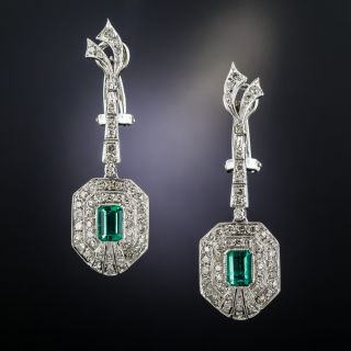 Art Deco Emerald and Diamond Earrings - 1