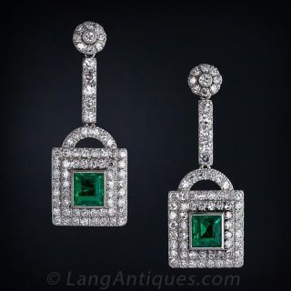 Art Deco Emerald and Diamond Earrings
