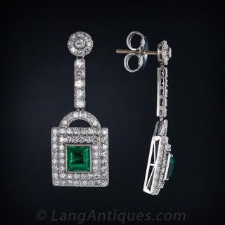 Art Deco Emerald and Diamond Earrings