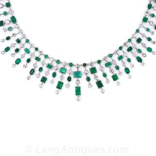 Art Deco Emerald and Diamond Fringe Necklace