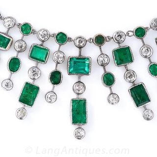 Art Deco Emerald and Diamond Fringe Necklace