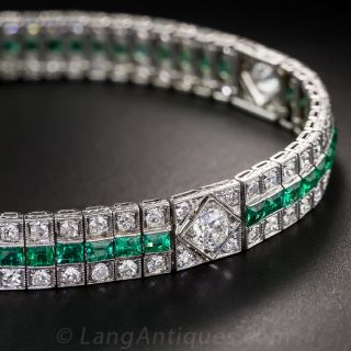 Art Deco Emerald and Diamond Platinum Bracelet