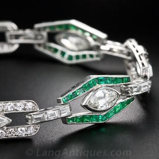 Art Deco Emerald and Diamond Platinum Bracelet