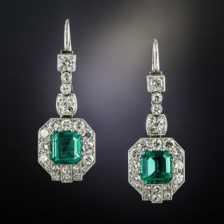 Art Deco Emerald and Diamond Platinum Earrings - 2