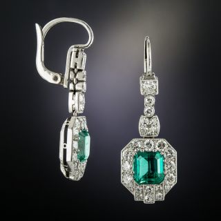 Art Deco Emerald and Diamond Platinum Earrings